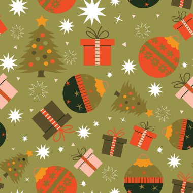 Noel Tatili Tekrarlanan Düzen. Vektör illüstrasyonu ambalaj kağıtları, hediye paketleri, battaniyeler için harika