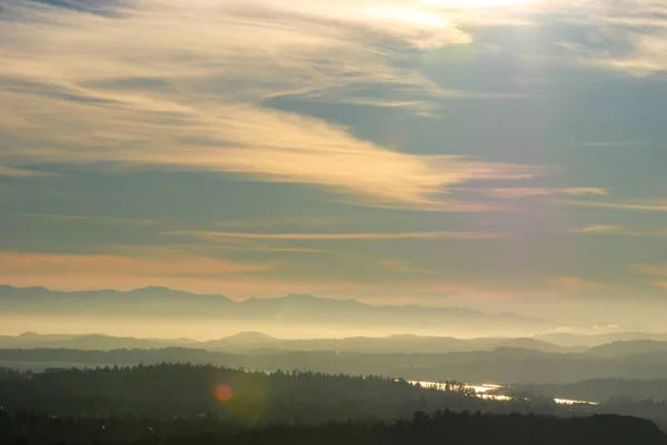 Stunning Colors South Vancouver Island Sun Sets Hazy Sky — Stock Photo, Image