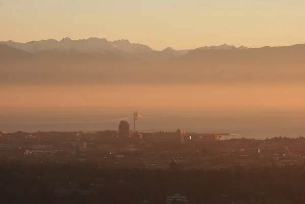 Hazy Smoky Sunset South Vancouver Island Olympic Peninsula Distance — Stock Photo, Image