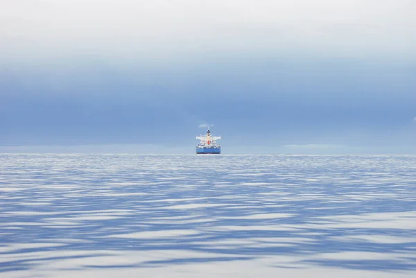 Ein Containerschiff Fährt Einem Düsteren Und Ruhigen Morgen Durch Die — Stockfoto