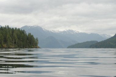 Port Alberni yakınlarındaki Büyük Merkez Gölü 'nde sakin bir gün, Vancouver Adası, BC, Kanada