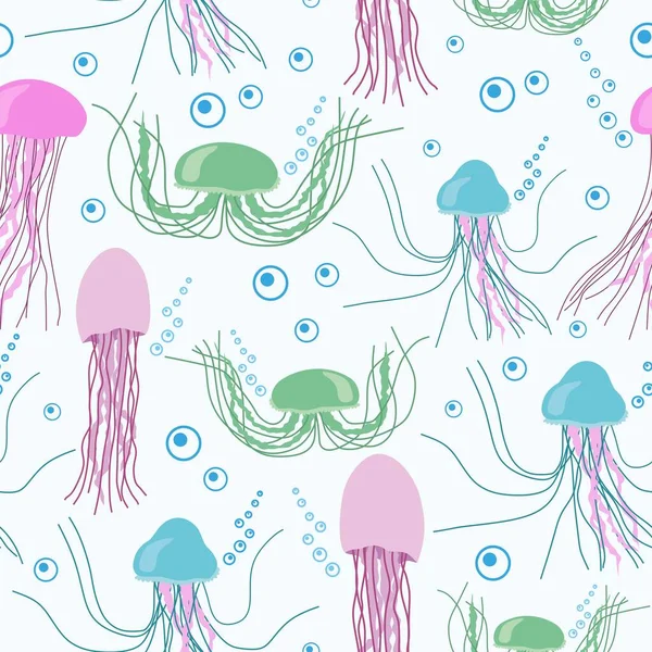 Patrón Medusas Impresión Inconsútil Animales Marinos Dibujos Animados Colores Lindos —  Fotos de Stock