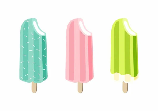 Ice Cream Desserts Set Frozen Cold Summer Time — Stock Vector