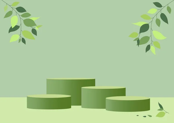 Αφηρημένη Ελάχιστη Σκηνή Γεωμετρικές Τέσσερις Μορφές Κύλινδρος Podium Πράσινο Φόντο — Διανυσματικό Αρχείο