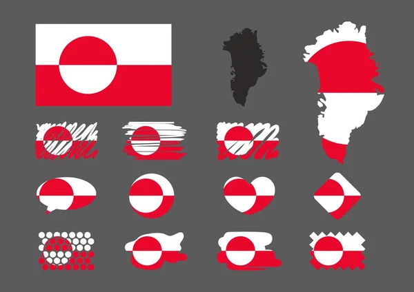 Bandiere Mappe Della Groenlandia Set Raccolta — Vettoriale Stock