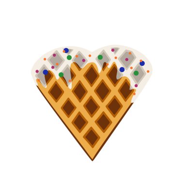 Beyaz çikolatalı kalp şeklinde Belçika waffle 'ı. Beyaz arka planda izole edilmiş. Tatlı. Sevgililer Günü öğle yemeğini kutluyor