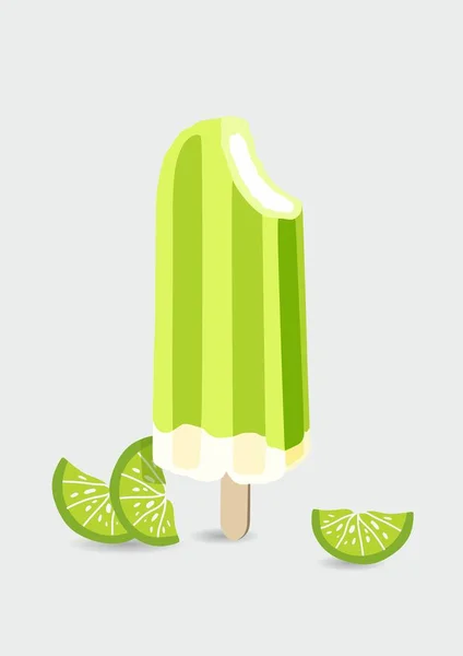 2つのスライスライムと冷凍アイスクリームアイコンベクトルイラスト 緑または黄色 — ストックベクタ