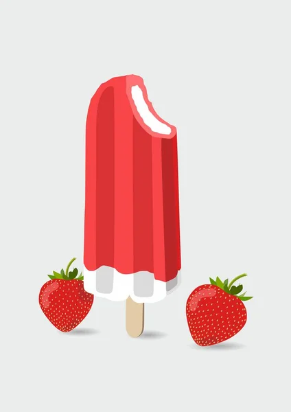 冰冻冰淇淋图标矢量用草莓说明 红色和白色 — 图库矢量图片