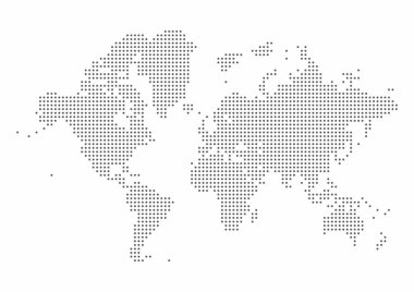 Noktalı dünya haritası. Gri renk. Beyazda izole edilmiş