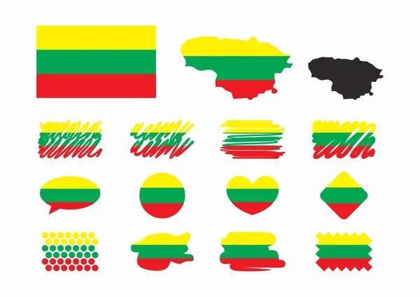 Bandiera Nazionale Della Lituania Stile Pulsante Cerchio Pennellata Design Piatto — Vettoriale Stock