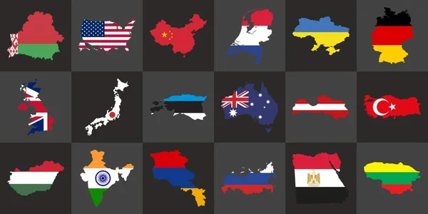 Detaillierte Vektorkarten Der Länder Der Welt Buntes Banner Schachmuster — Stockvektor