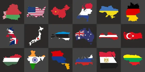 Szczegółowe Mapy Wektorowe Krajów Świecie Kolorowy Sztandar Wzór Szachowy Ilustracja Stockowa