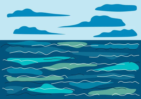 Διάνυσμα Οριζόντιο Τοπίο Φόντο Βουνά Θάλασσα Και Σύννεφα Ένα Απλό — Διανυσματικό Αρχείο