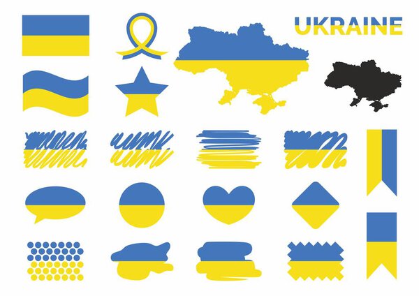 Коллекция элементов символа с флагом украинского дизайна. Синий и желтый