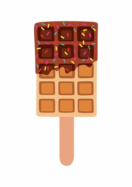 Sweet food and dessert food, vector illustration of golden brown homemade corn dog waffle on a stick,