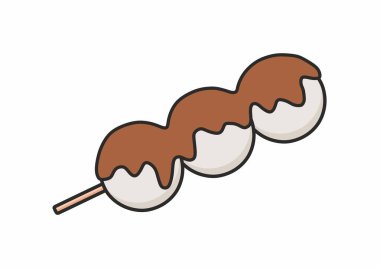 Dango vektör stok çizimi. Mochi topları, Kinako unu. Japon tatlıları, Kusa-dango bir pirinç unu. Lezzetli bir dango Japon böreği şiş, yiyecek. Beyaz bir arkaplanda izole edilmiş.