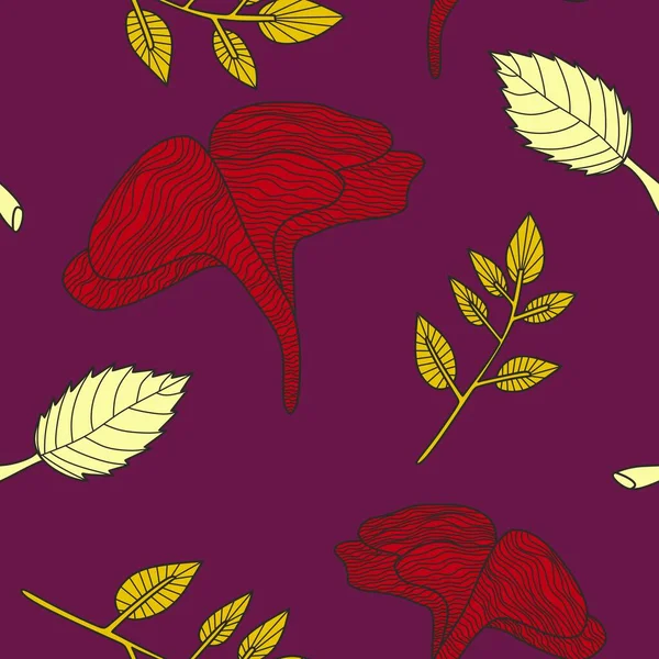 Бесшовный Рисунок Осеннего Листа Красный Желтый Фиолетовый Цвета Декоративные Линейные — стоковый вектор
