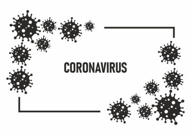 İzole edilmiş beyaz arka planda mikroskobik virüslü Covid-19 koronavirüs pankartı