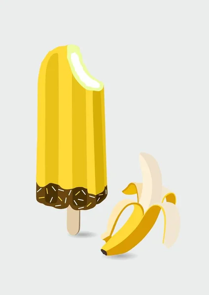 冷冻冰淇淋 巧克力和冰棒图标矢量与香蕉 — 图库矢量图片