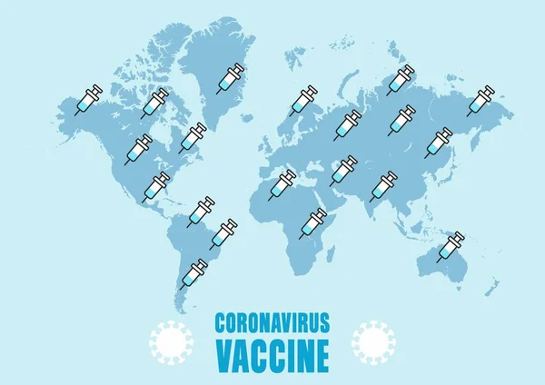 Vacinação Contra Coronavírus Mapa Mundial Com Seringas —  Vetores de Stock
