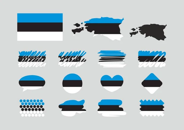 Zestaw Bander Estonii Proste Bandery Estonii Gromadzenie Map — Wektor stockowy