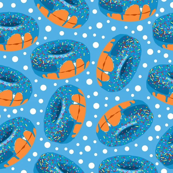 Векторные Пончики Голубым Шоколадом Глазурью Бесшовный Шаблон Иконы Пончиков Сладкие — стоковый вектор