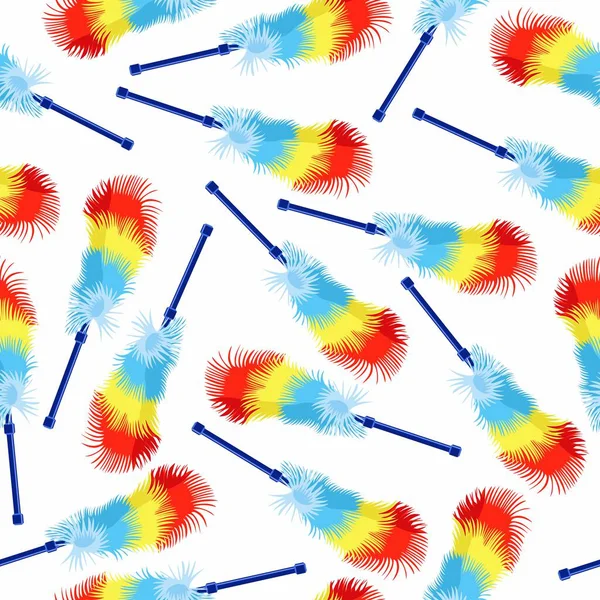 シームレスなパターンを扱うふわふわの塵のカラフルなブラシ ベクトルイラスト ハウスクリーニング虹ツール — ストックベクタ