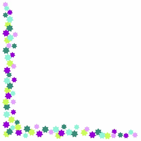 Confetti Sterren Violet Blauw Groene Kleuren Lege Ruimte Voor Tekst — Stockvector