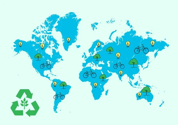 Uratuj Projekt Planety Zero Odpadów Mapa Świata — Wektor stockowy