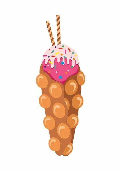 Гонконгская Вафля Мороженым Вкусом Клубники Мороженое Вафельном Конусе — стоковый вектор