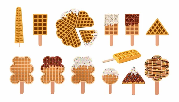 Sweet Food Dessert Food Vector Set Illustration Golden Brown Homemade — Stock Vector