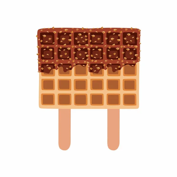 Koyu Çikolata Fındıklı Yapımı Çift Altın Rengi Waffle Sosislisinin Vektör — Stok Vektör