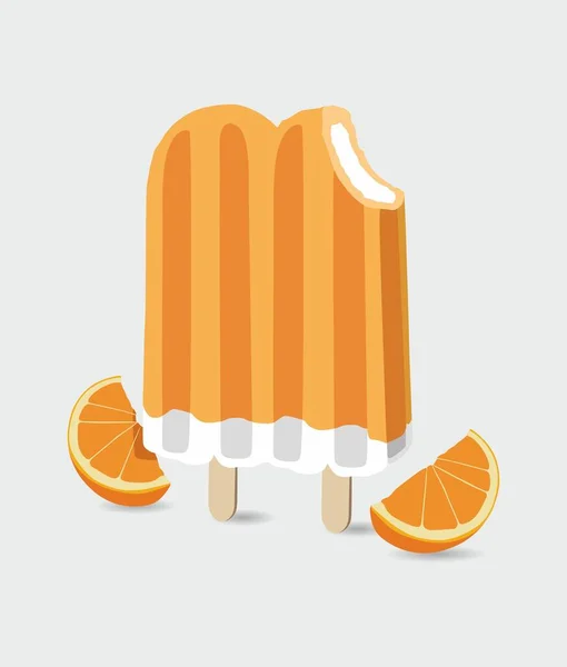 Замороженное Двойное Мороженое Иконка Векторной Иллюстрации Двумя Ломтиками Апельсина Две — стоковый вектор