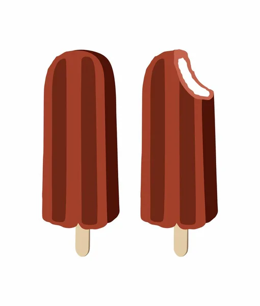 木の棒に人気のチョコレート釉薬アイスクリーム エスキモーパイベクトル甘いデザートイラスト 冷たい食べ物 — ストックベクタ
