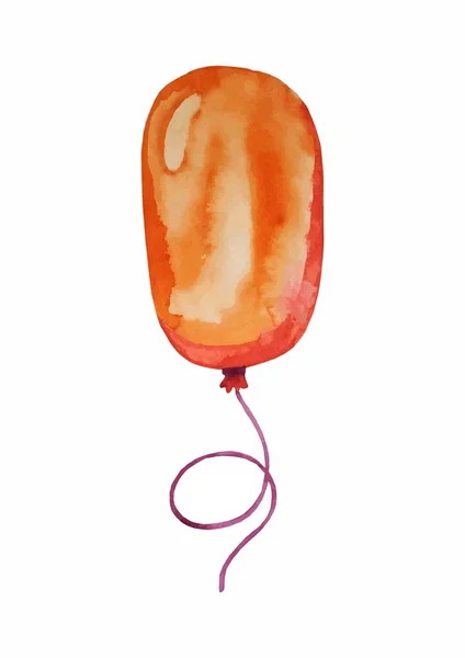 Oranje Langwerpige Helium Aquarelballon Vliegen Witte Achtergrond — Stockvector