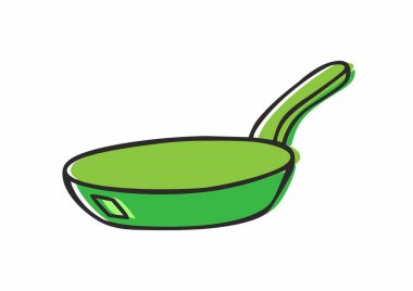 Siyah ve yeşil izole edilmiş tava, karalama stilinde siyah çizgi, vektör illüstrasyon.