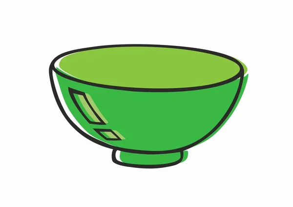 Soup Bowl Doodle Style Plate Hand Drawn Vector Green Colors — Stock Vector
