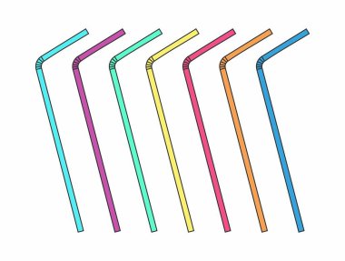 Payet içme ayarlayın. Vektör renkli boru boru plastik izole kokteyl suyu için saman