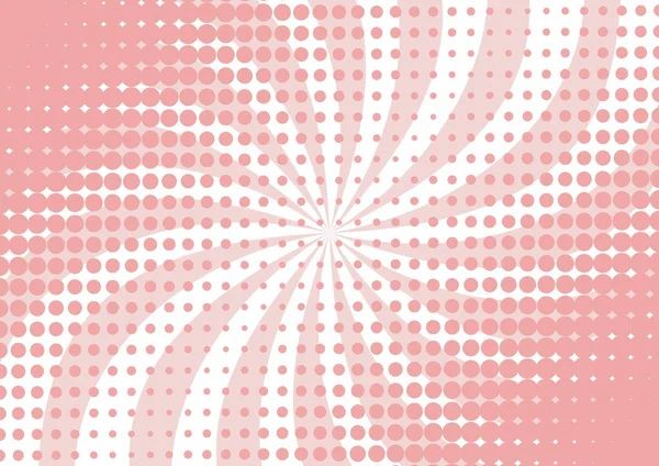 抽象的なピンクと白の背景に波状の光線を持つハーフトーンドット コミックポップアートスタイルとともにサンバースト線 — ストックベクタ