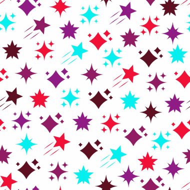 Beyaz arka planda biraz farklı renkli yıldızlarla kusursuz şirin desenler. Vektör illüstrasyonu