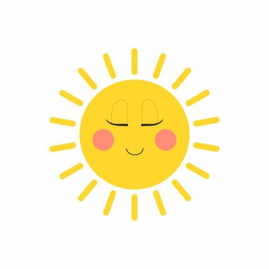 Güneş vektör çizgi film yüzü beyaz arkaplanda izole edildi