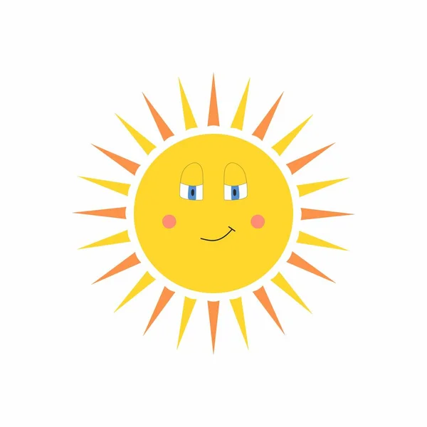 Niedliche Gelbe Sonne Lächelt Auf Weißem Hintergrund Vektorillustration Mit Sonne — Stockvektor