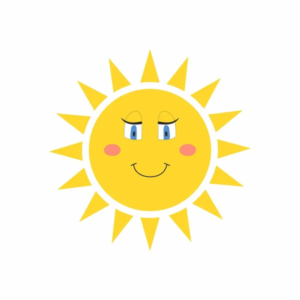 Netter Cartoon Lächelnde Sonne Isoliert Auf Weißem Hintergrund — Stockvektor