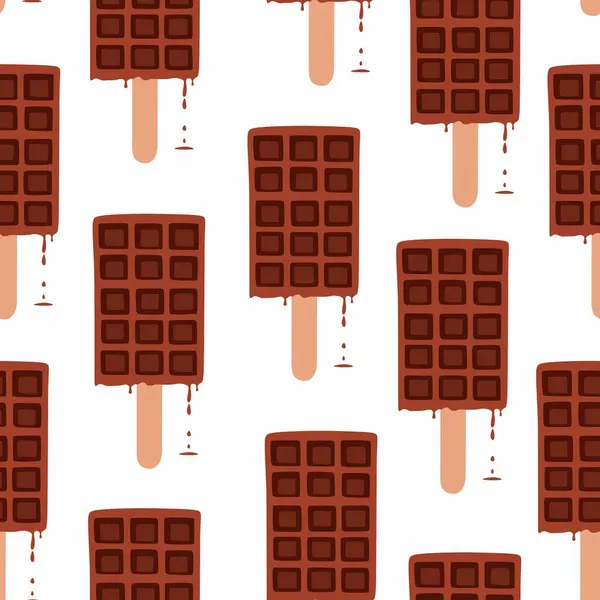 Sweet food and dessert food, vector seamless pattern of homemade corn dog waffle on a stick. Droped chocolate.
