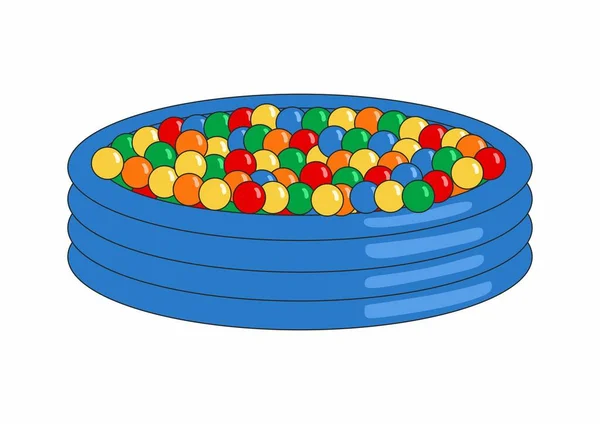 Kiddie Uppblåsbar Pool Full Plast Bollar Isolerad Vit Bakgrund — Stock vektor
