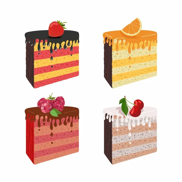 Süßes Essen Kuchen Set Realistische Sammlung Von Vektorsymbolen — Stockvektor