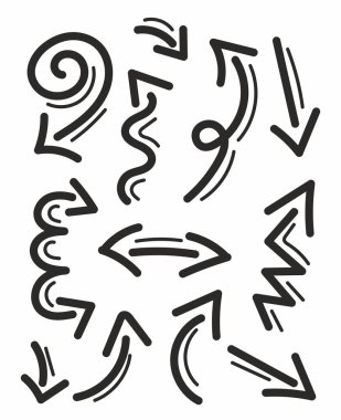 çizim oku, karalama okları seti, oklar zen biçimi.