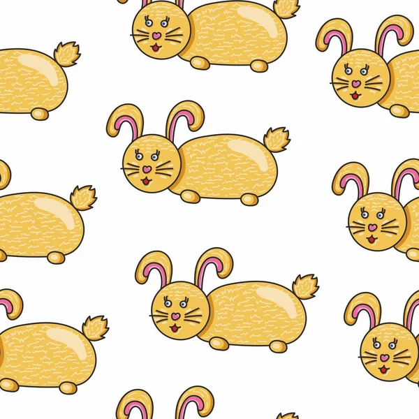 Kusursuz Desensiz Tavşan. El çizimi tavşan arkaplan tasarımı. Kusursuz Vektör. Çocuklar için Yazdırma Tekstili
