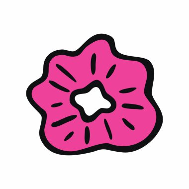 Pembe tokalı, elastik kumaş kaplı saç kravatı, 90 'lardan kalma moda aksesuarı, beyaz üzerine izole edilmiş vektör çizimi.