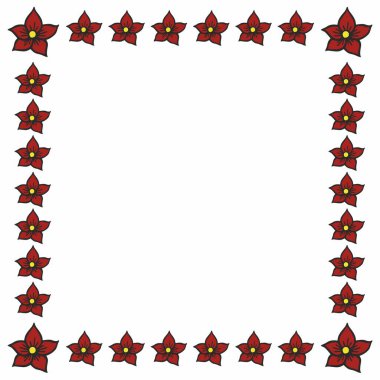 Beyaz üzerine kırmızı Noel çiçekleri süslemesi. Kare çerçeve veya kenar